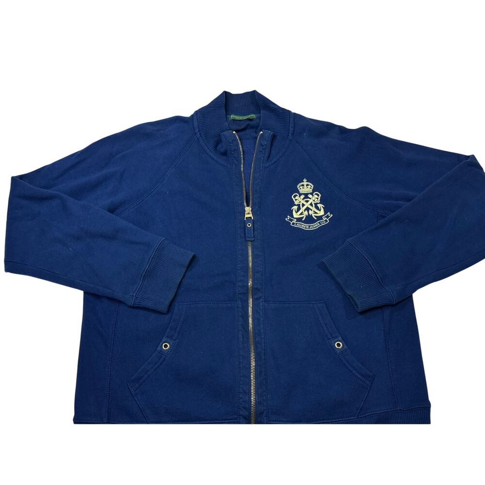 Lauren Ralph Lauren Naval Anchor Logo Zip Up Blue Sweater Womens Large